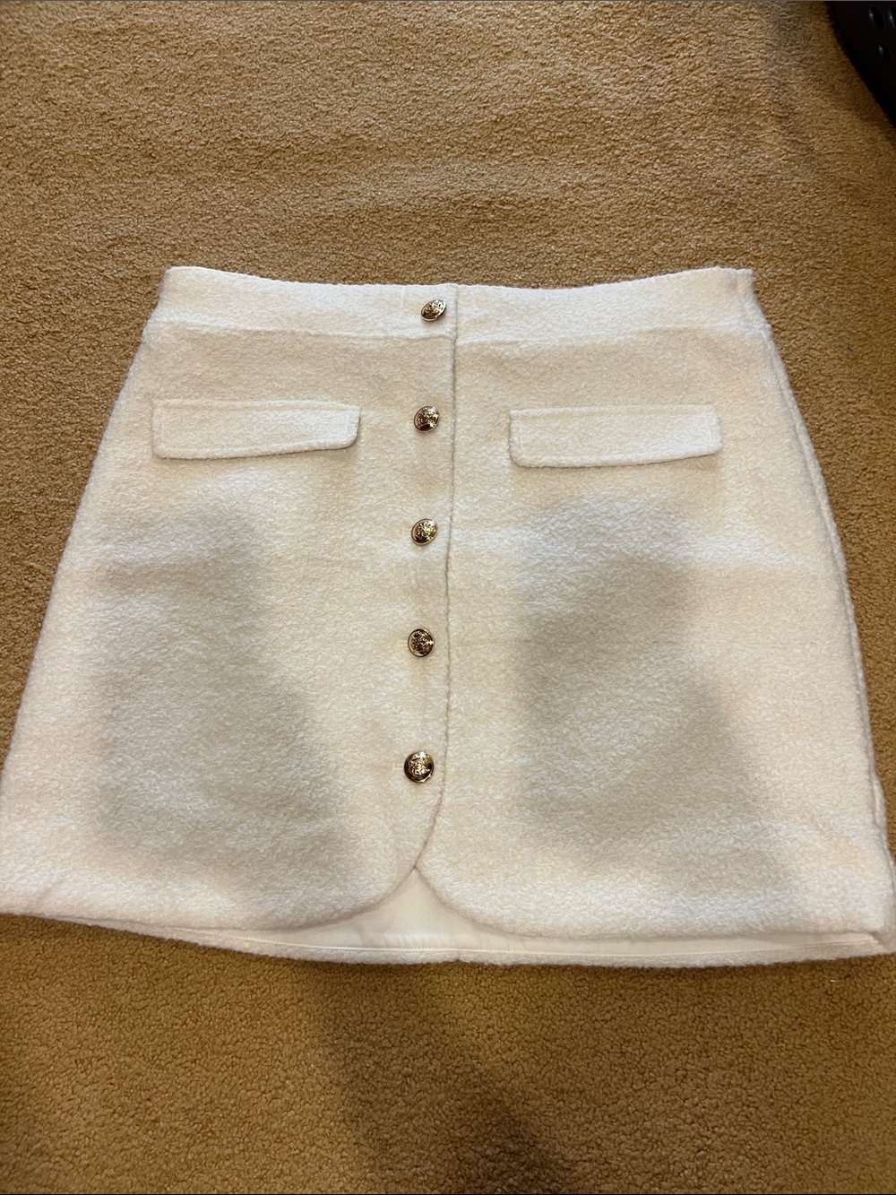 LOFT Cream Button-Front Bouclé Mini Skirt